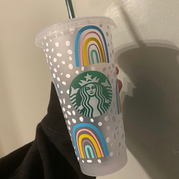 Rainbow polkadot Starbucks reusable cold cup